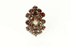 14K Yellow Gold Ornate 1950's Syn. Garnet Cluster Cocktail Ring