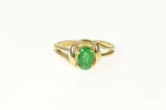 14K Yellow Gold 0.60 Ct Oval Natural Emerald Engagement Ring