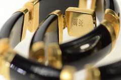 14K Yellow Gold Black Onyx Curved Bar Link Statement Bracelet