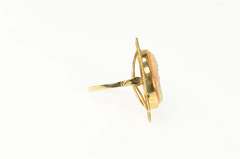 14K Yellow Gold Carved Shell Cameo Swirl Filigree Halo Ring