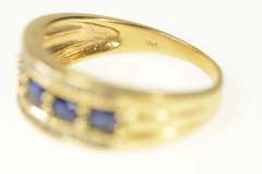 14K Yellow Gold Oval Natural Sapphire Diamond Row Statement Ring
