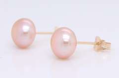Lot of 2 Yellow Gold Pink and White Pearl Stud Earrings