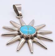 Vintage Sterling Silver Mexico Sun Turquoise Pendant