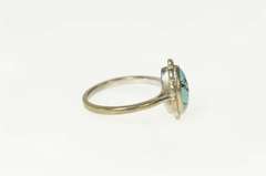 10K White Gold Marquise Turquoise Scalloped Trim Statement Ring