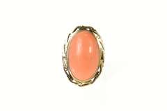 14K Yellow Gold Victorian Ornate Coral Cabochon Cocktail Ring