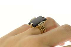 14K Yellow Gold Retro Black Onyx Diamond Accent Statement Ring