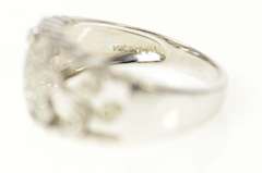 14K White Gold Pave Diamond Flower Scroll Wedding Band Ring