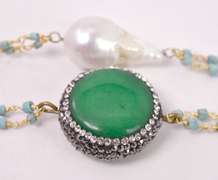 Brilliant Extra Long Turquoise, Pearls, Malachite and Quartz Crystal Ladies Necklace