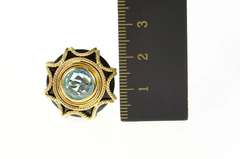 14K Yellow Gold Black Onyx Blue Topaz Ornate Cocktail Ring