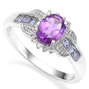 925 STERLING SILVER OVAL CUT 5X7MM AMETHYST & TANZANIITE ENGAGEMENT RING
