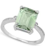 3.18 CT GREEN AMETHYST & DIAMOND 925 STERLING SILVER RING