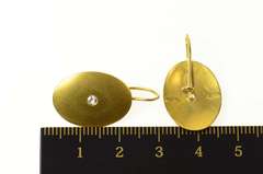 14K Yellow Gold Satin Finish Retro Diamond Oval Dangle Earrings