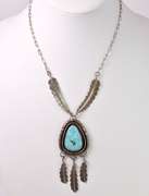 Dazzling Vintage Native American Style Turquoise Pendant Necklace in Sterling Silver