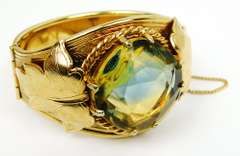 Vintage Signed Designer Bangle with Huge Glass Stone