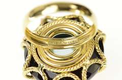 14K Yellow Gold Black Onyx Blue Topaz Ornate Cocktail Ring