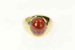 14K Yellow Gold Oval Garnet Cabochon Graduated Retro Ring