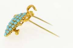 18K Yellow Gold Pave Turquoise Flower Motif Diamond Pin/Brooch