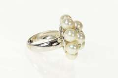18K White Gold Pearl Diamond Retro Ornate Cluster Cocktail Ring