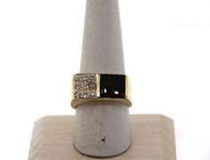 Checkered 14k Gold Diamond and Onyx Signet Ring