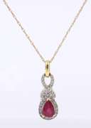 Fabulous Yellow Gold Ruby with Diamond Halo Pendant on Chain