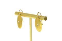 14K Yellow Gold Satin Finish Retro Diamond Oval Dangle Earrings