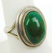 2 Chunky Sterling Rings with Green Stones, 7.25