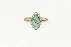 10K White Gold Marquise Turquoise Scalloped Trim Statement Ring