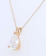 Dazzling Yellow Gold Pear Shaped CZ Solitaire Necklace