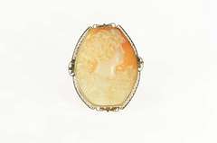 14K Yellow Gold Victorian Carved Lady Ornate Statement Pin/Brooch