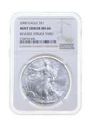 MS66 MINT ERROR 2000 American Silver Eagle - REV Struck Thru - NGC