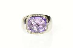 18K White Gold Amethyst Diamond Halo Loccai Design Ring