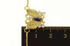 18K Yellow Gold Sapphire Diamond Floral Butterfly Box Chain Necklace