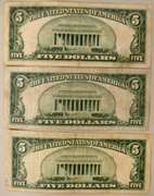 3 1928 Series Red Seal US Notes