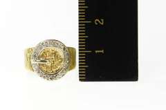 14K Yellow Gold Diamond Round Belt Buckle Statement Ring
