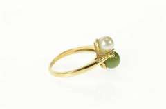 14K Yellow Gold Pearl Jadeite CZ Accent Statement Ring