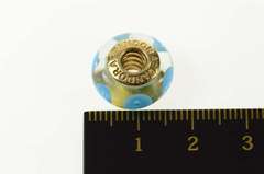 14K Yellow Gold Pandora Murano Blue Glass Swirl Designer Charm/Pendant