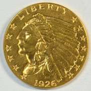 Blazing 1926 US $2.50 Indian Gold Piece
