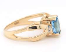 Favorite Yellow Gold Blue Topaz and Diamond Half Bezel Ring