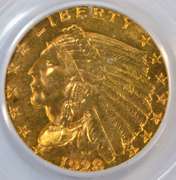 Choice BU 1928 US $2.50 Indian Gold Piece. PCGS MS62