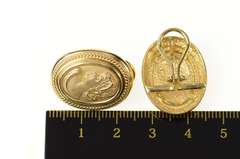 14K Yellow Gold Ornate Repousse Lady Cameo French Clip Earrings