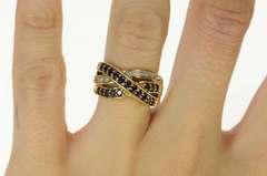 10K Yellow Gold Sapphire Diamond Criss Cross Statement Band Ring