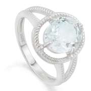 MAGNIFICENT ! 2 CARAT AQUAMARINE & DIAMOND 925 STERLING SILVER RING