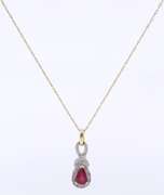 Fabulous Yellow Gold Ruby with Diamond Halo Pendant on Chain