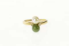 14K Yellow Gold Pearl Jadeite CZ Accent Statement Ring