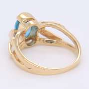 Favorite Yellow Gold Blue Topaz and Diamond Half Bezel Ring