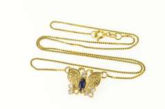 18K Yellow Gold Sapphire Diamond Floral Butterfly Box Chain Necklace