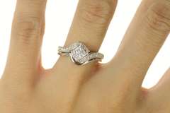 14K White Gold 0.72 Ctw Princess Diamond Engagement Set Ring
