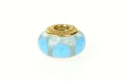 14K Yellow Gold Pandora Blue Mystic Murano Glass Bead Charm/Pendant