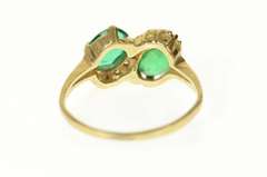 14K Yellow Gold Oval Syn. Emerald CZ Bypass Statement Ring