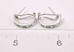 Dazzling Diamond and Emerald Earrings in 14K White Gold